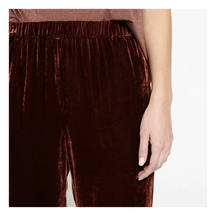 Pantalone fluido in velluto di seta liscia | Bordeaux- Immagine del prodotto n°3