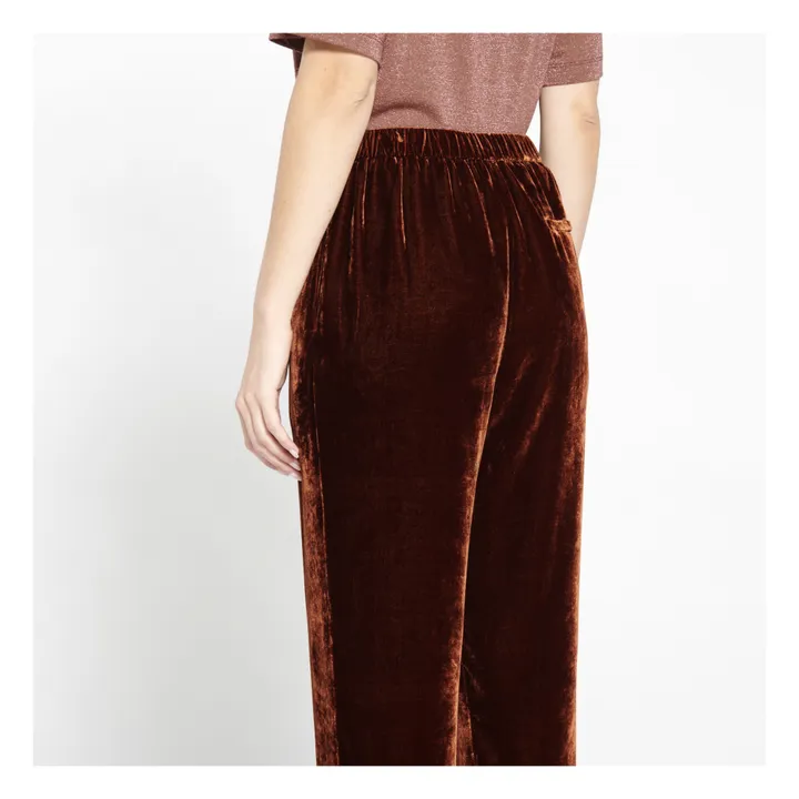 Pantalone fluido in velluto di seta liscia | Bordeaux- Immagine del prodotto n°4