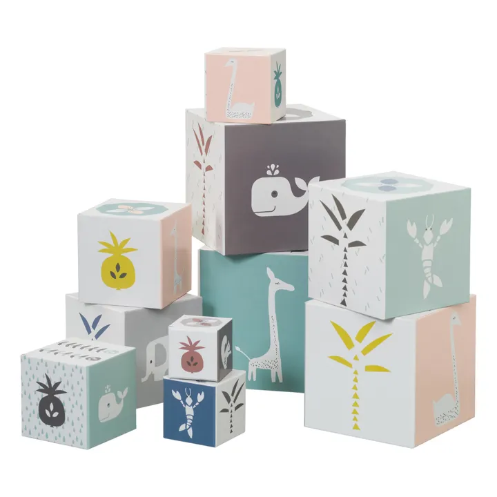 Cubi da impilare con stampe Animali - Set da 10 | Rosa- Immagine del prodotto n°0
