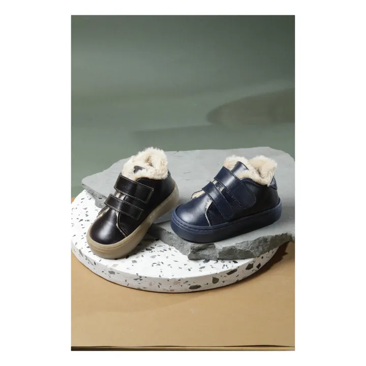Sneakers con velcro e interno in pelo  | Blu marino- Immagine del prodotto n°1