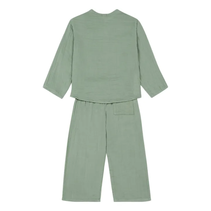 Kurta + Pantalón Dan de algodón orgánico | Verde arcilla- Imagen del producto n°2