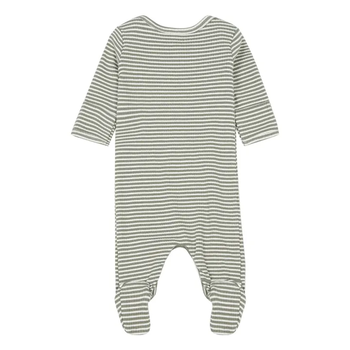 Organic Cotton Striped Footed Playsuit | Grey blue- Product image n°1