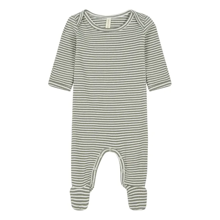 Organic Cotton Striped Footed Playsuit | Grey blue- Product image n°0
