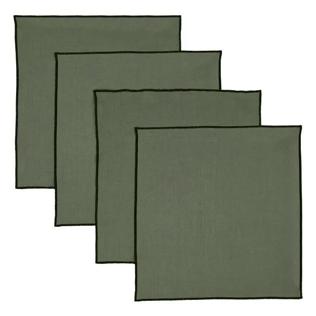 Serviette de table en lin lavé-surfilée - Set de 4 | Vert kaki