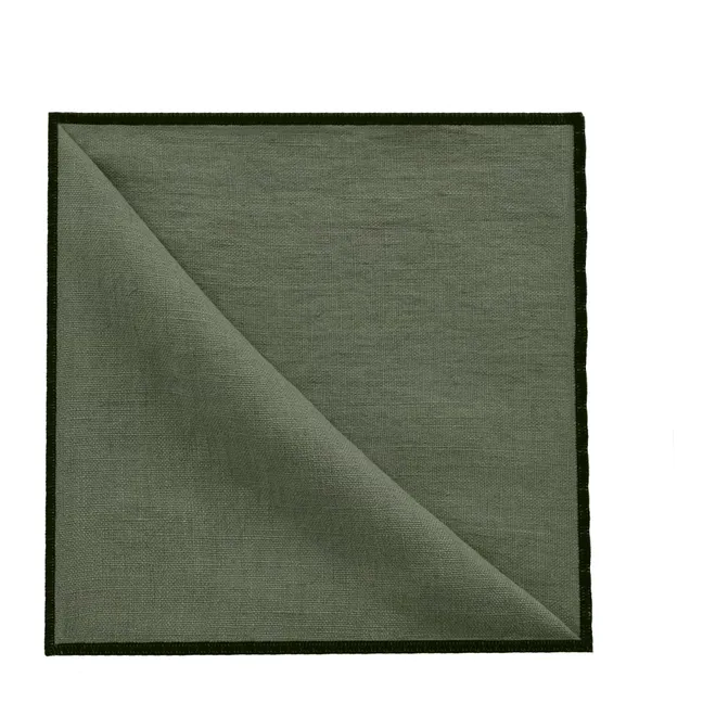 Serviette de table en lin lavé-surfilée - Set de 4 | Vert kaki