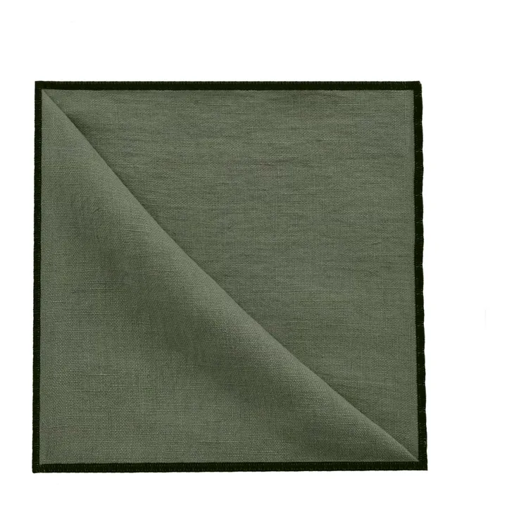 Serviette de table en lin lavé-surfilée - Set de 4 | Vert kaki- Image produit n°1