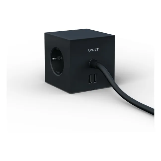 Square 1 Extension Cord with USB Port  | Black