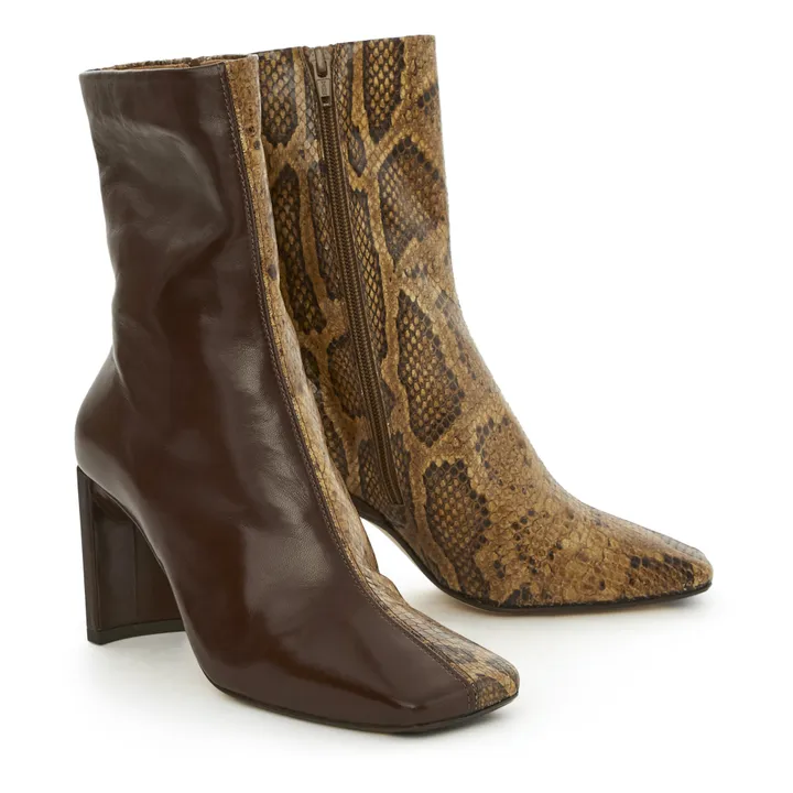 Miista Ekatarina Two Tone Snake Print Ankle Boots Brown Smallable