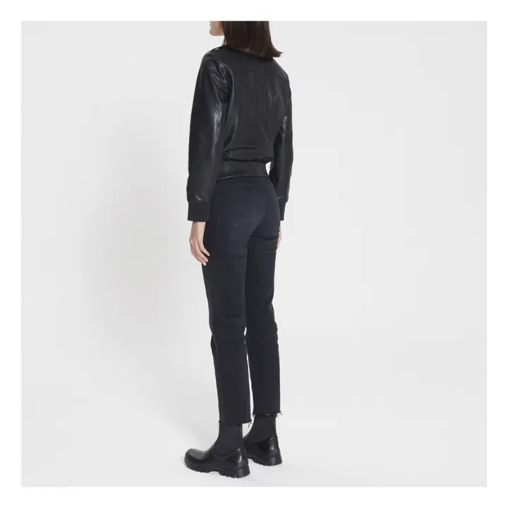 Leather Jacket with Sheepskin Collar | Black- Product image n°3