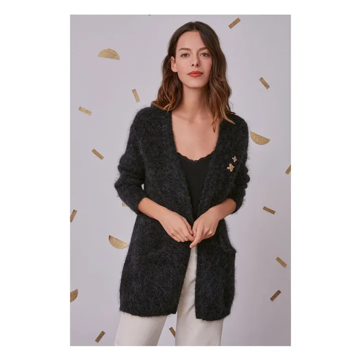 Dodo Kid Wool and Mohair Cardigan | Charcoal grey- Product image n°1
