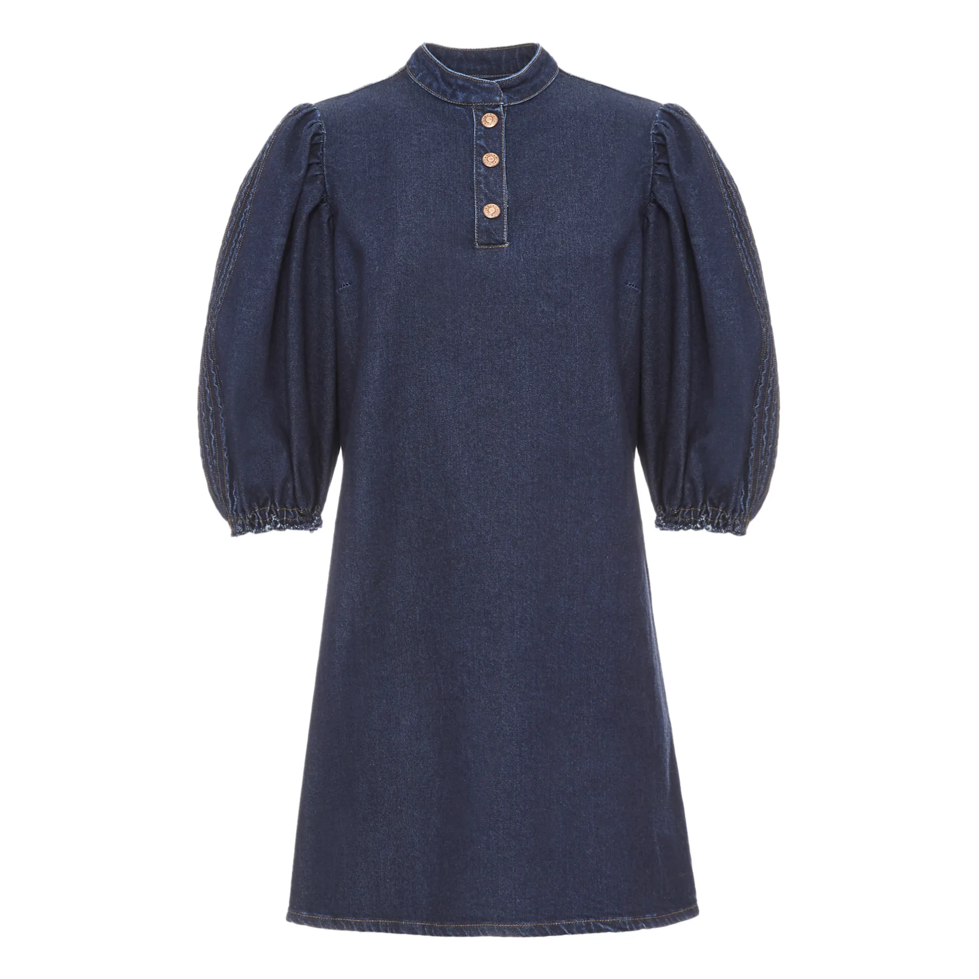 white christmas dresses Sweetheart Balloon Puff Sleeve Denim Dress – bebe main image 1