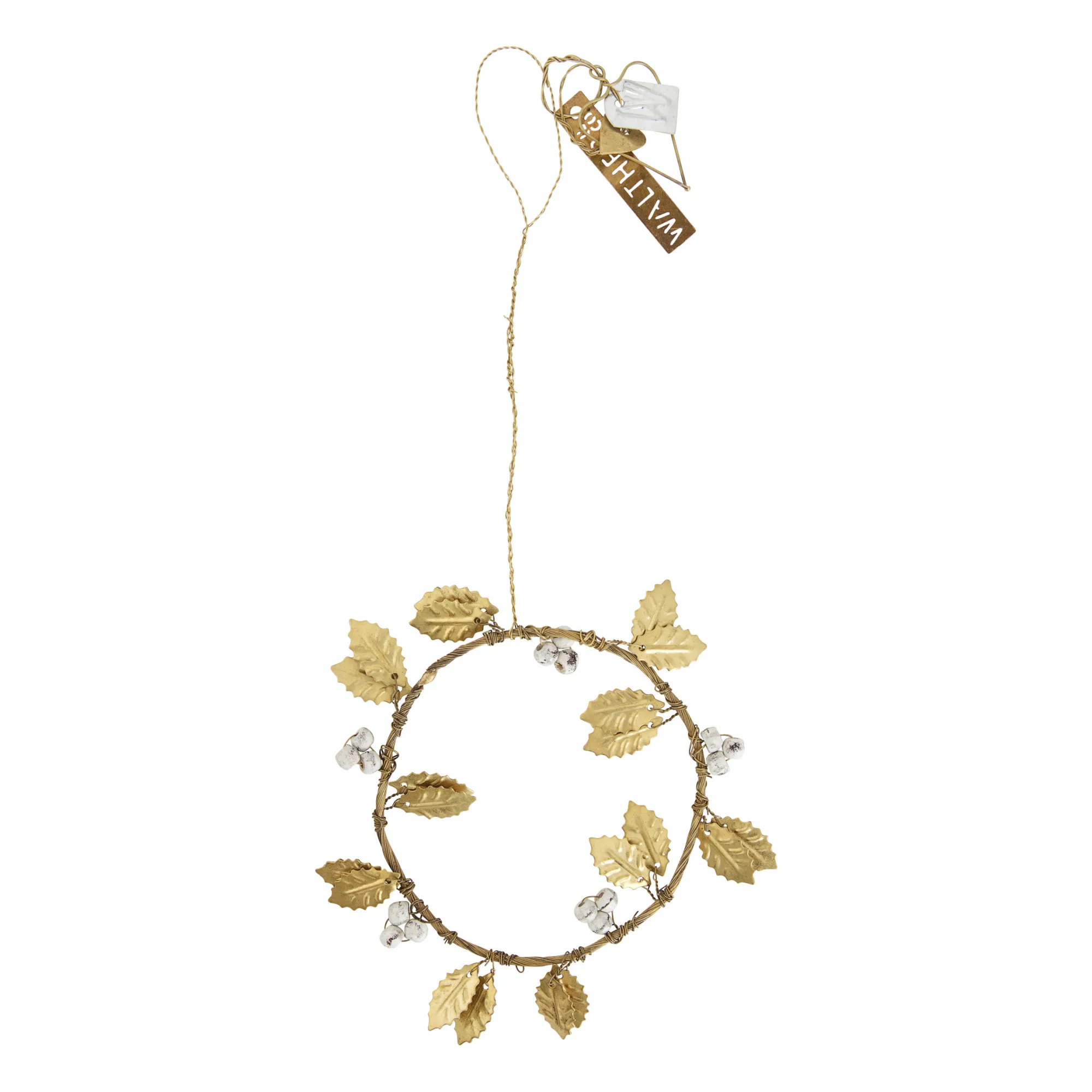 Walther & Co Gold Holly Branch Decorative Hanging Wreath