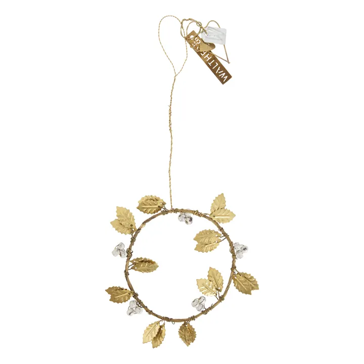 Holly Branch Decorative Hanging Wreath | Gold- Product image n°0