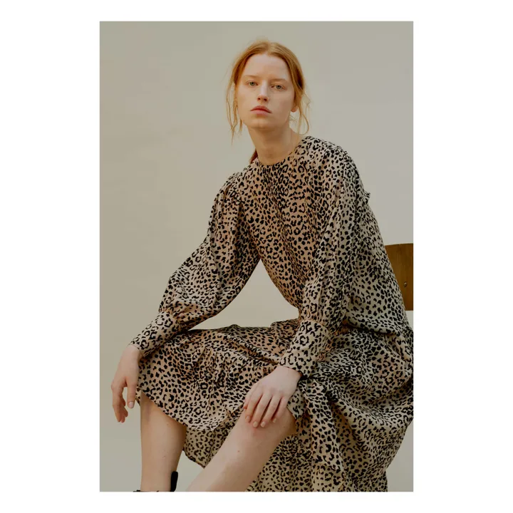 Cheetah Silk Wrap Dress | Beige- Product image n°1