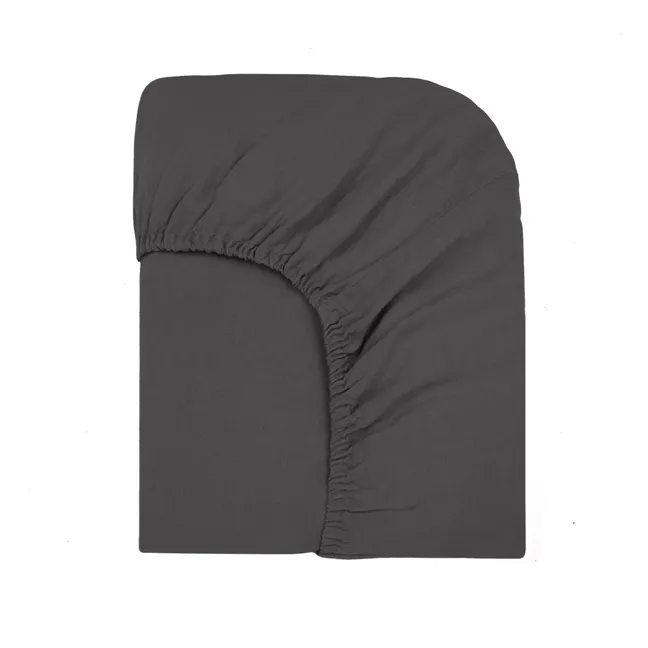 Washed linen fitted sheet | Carbon