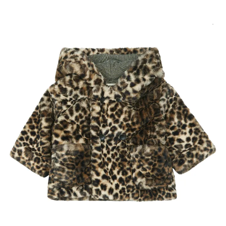 Faux Fur Leopard Coat | Camel- Product image n°0