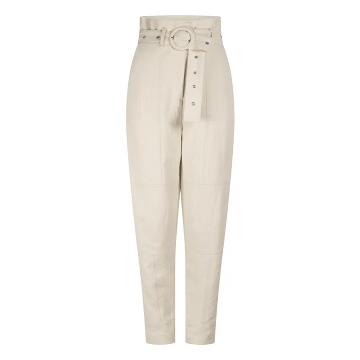 Paperbag Nadua Cotton and Linen Trousers  | Ecru- Product image n°0