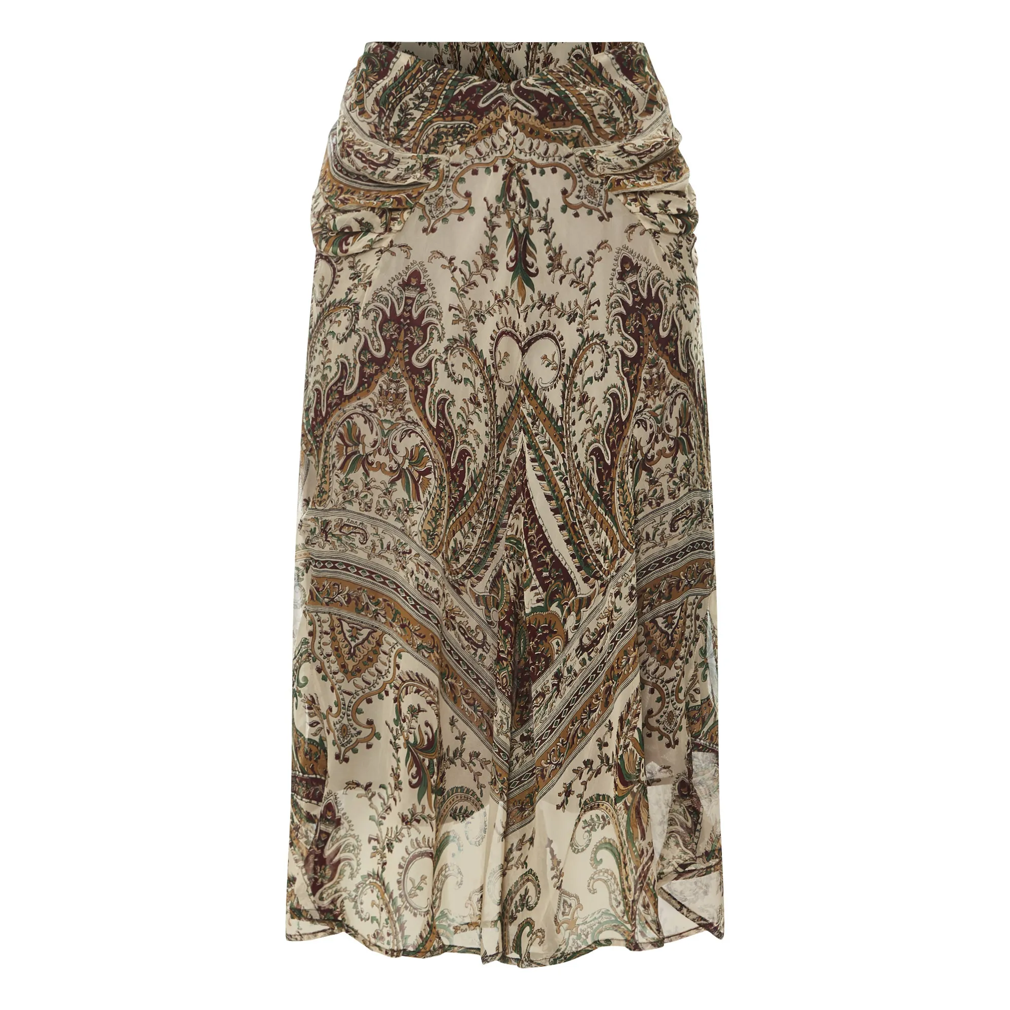 Laurence Bras Burgundy Apricot Printed Cashmere Skirt