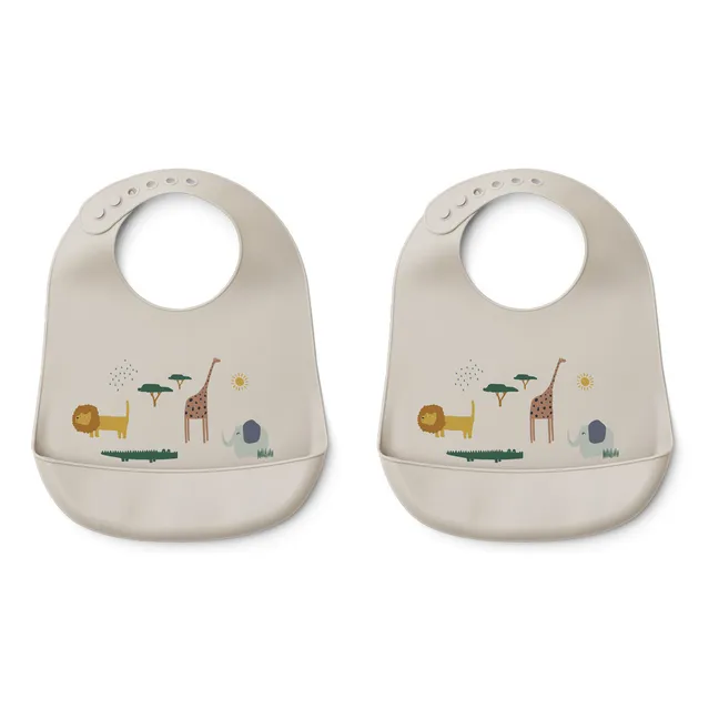 Bavoirs Tilda Safari en silicone - Set de 2 | Sable