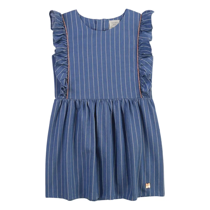 Stripe Frill Dress  | Denim blue- Product image n°0