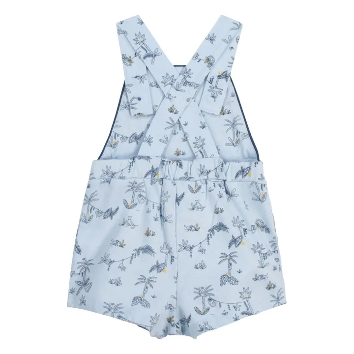 Palm Tree Short Organic Cotton Overalls | Blue- Product image n°1