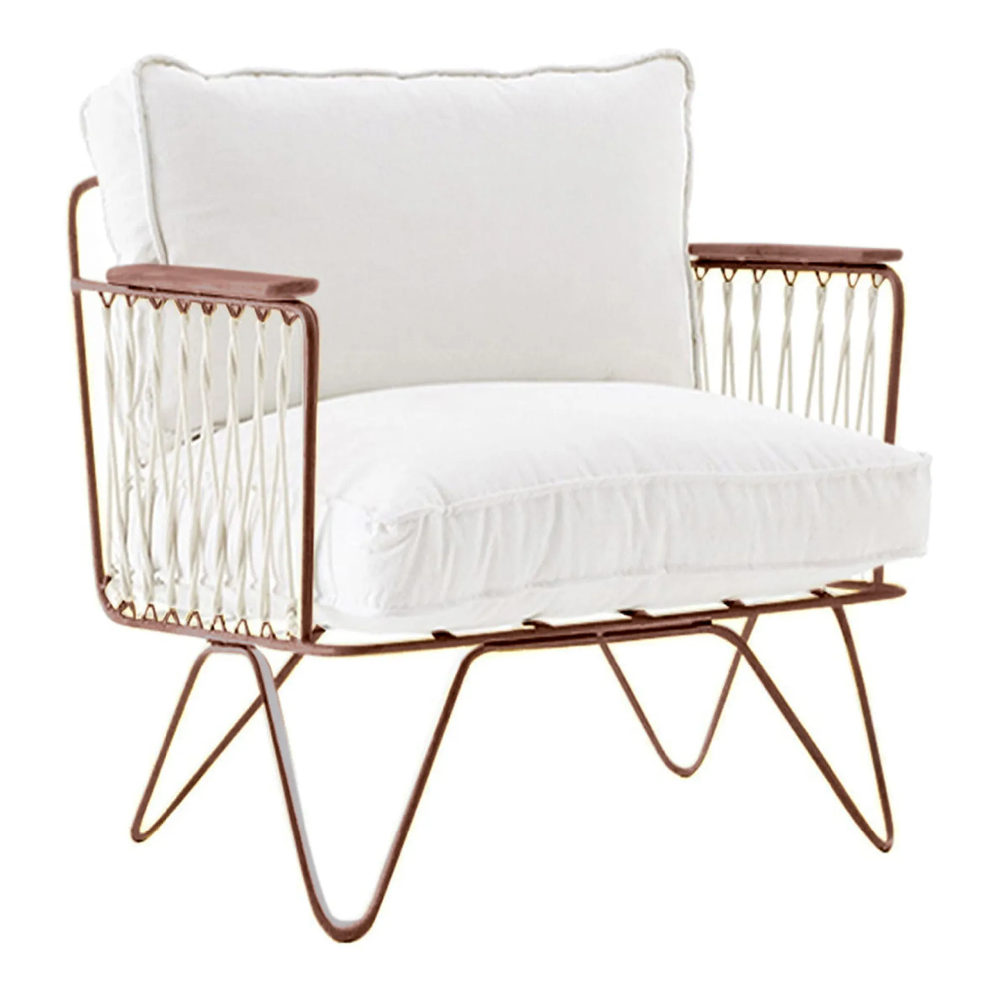 Fauteuil Croisette fer brun epoxy, coton blanc | Brun- Image produit n°0