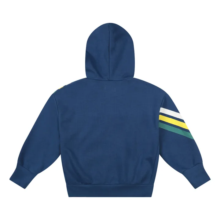 Suéter con cremallera con capucha algodón orgánico a rayas | Azul Marino- Imagen del producto n°3