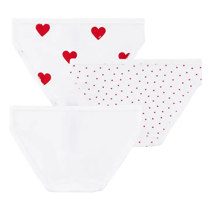Set of 3 Organic Cotton Heart Briefs  | White- Product image n°2