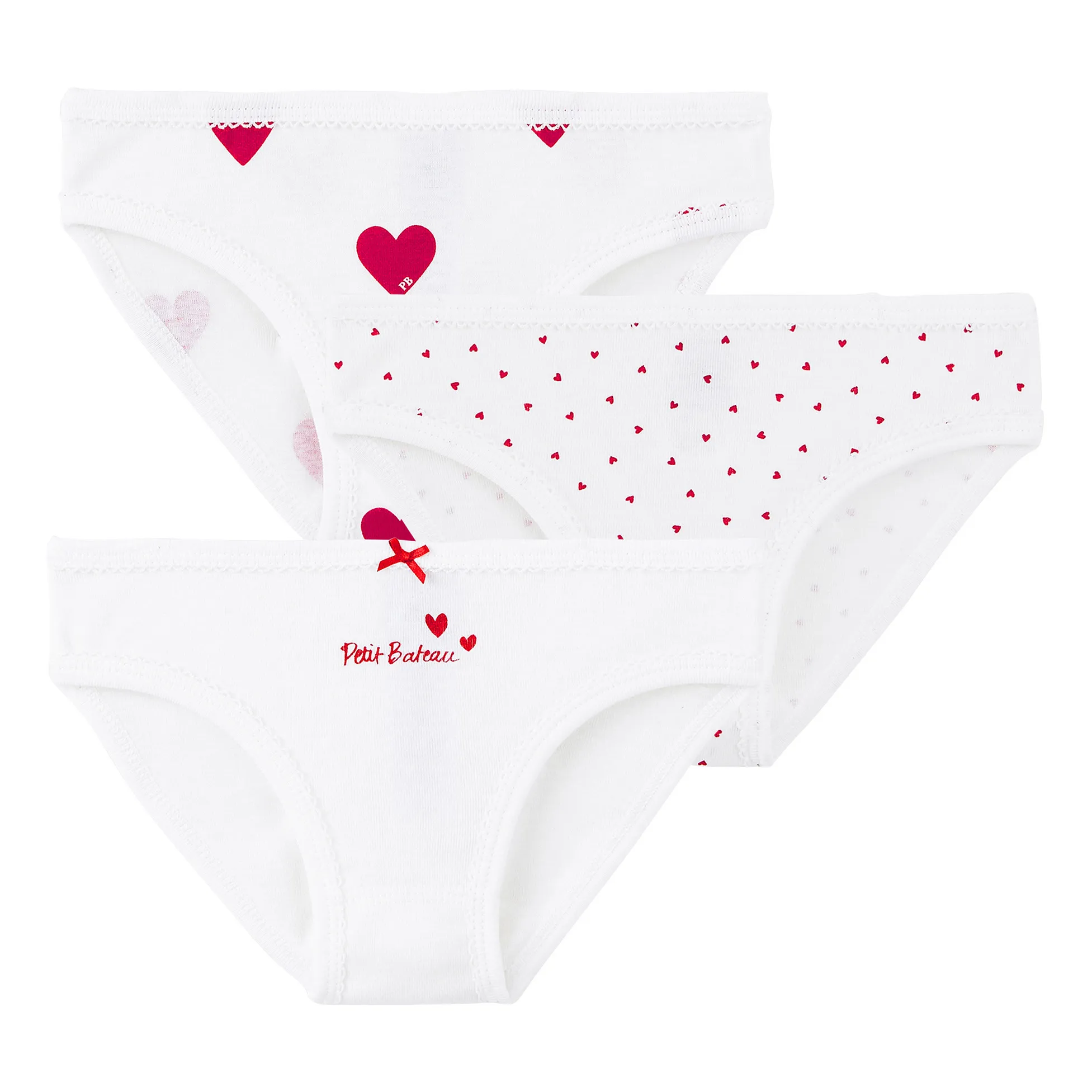 Petit Bateau White Set Of 3 Organic Cotton Heart Briefs