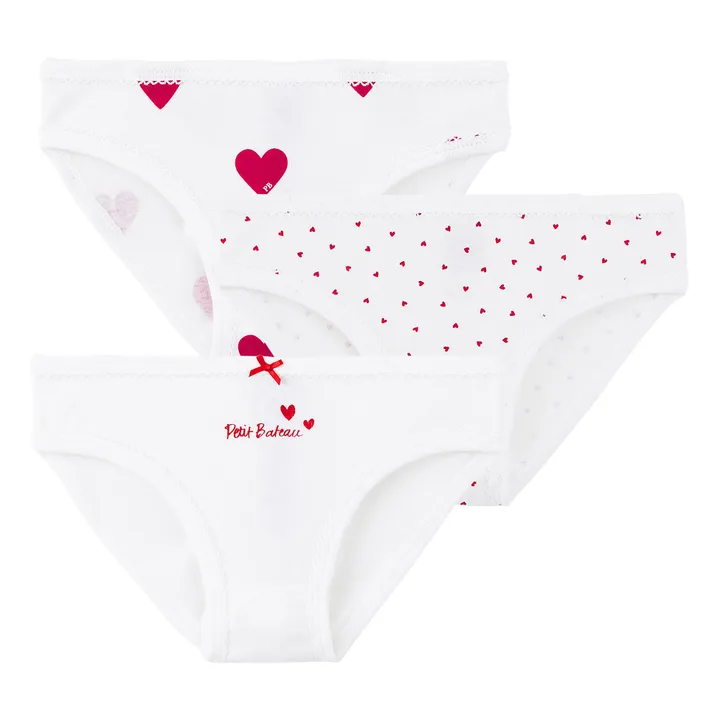 Set of 3 Organic Cotton Heart Briefs  | White- Product image n°0