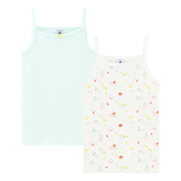 Set de 2 Camiseta de asas con tirantes Spring Fruits algodón orgánico | Azul- Imagen del producto n°0