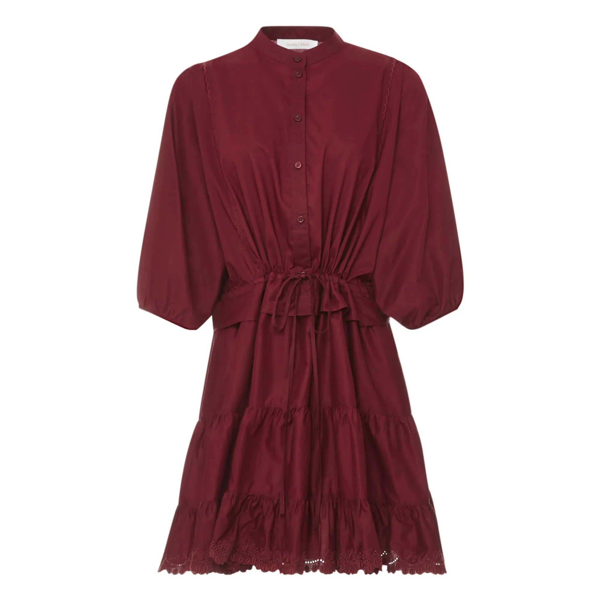 See By Chloé Burgundy Popeline Frilly Dress