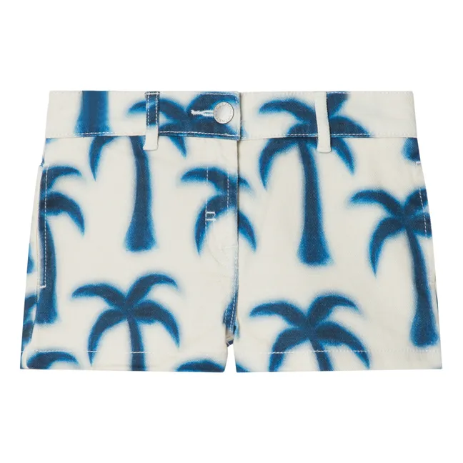 Organic Cotton Palm Tree Denim Shorts   | Ecru