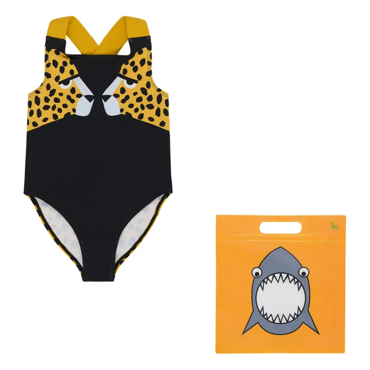 Anti-UV Recylced Nylon One Piece Cheetah Swimsuit    | Black- Product image n°0