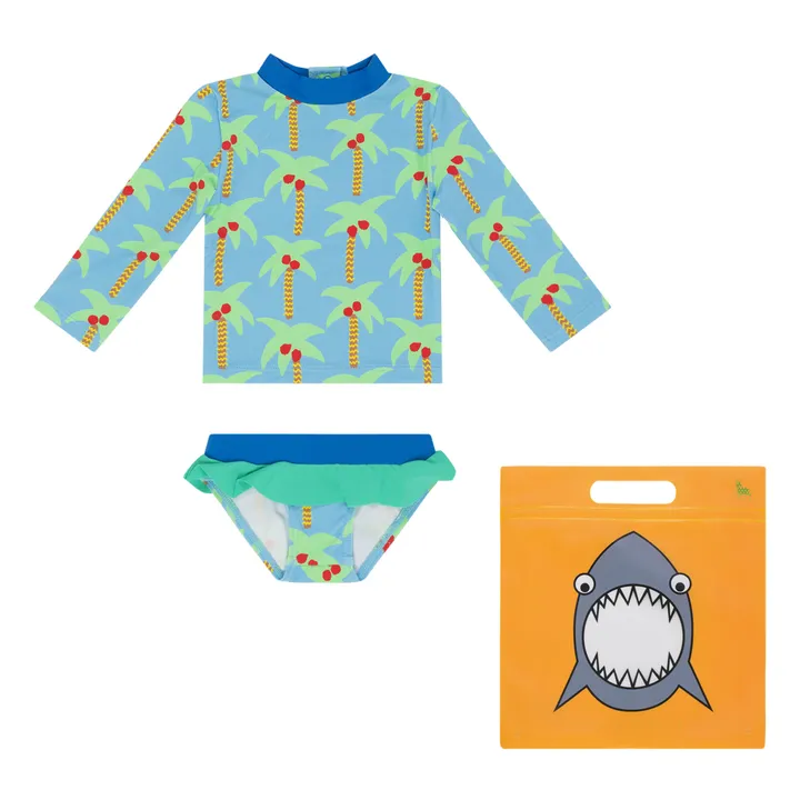Anti-UV Recylced Nylon Palm Tree T-Shirt + Swimming Briefs  | Light blue- Product image n°0