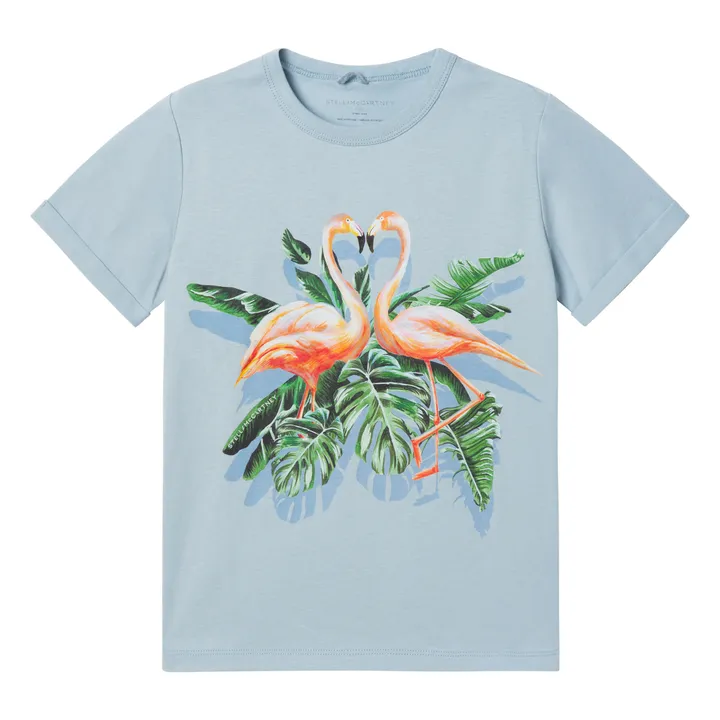 Camiseta algodón orgánico Flamencos Rosas | Azul Pálido- Imagen del producto n°0