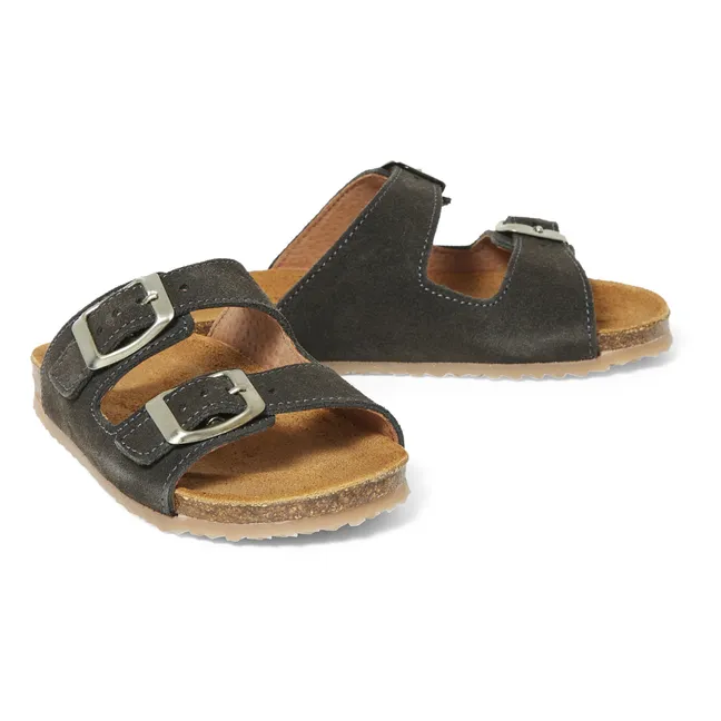 Two Con Me - Double Buckle Sandals | Charcoal grey
