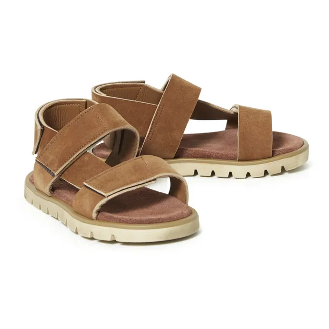 Velcro Sandals with Grooved Sole | Caramel