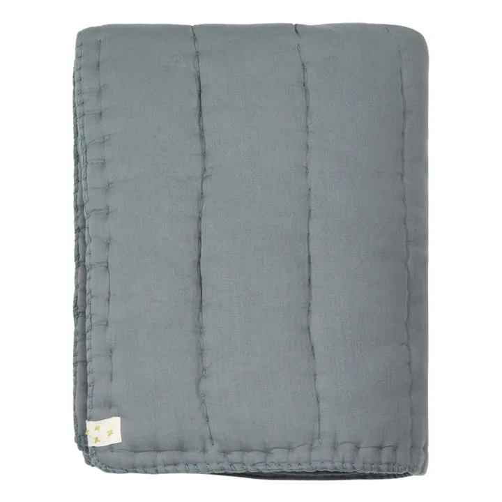 Steppdecke handgestickt aus Baumwolle | Graublau- Produktbild Nr. 0