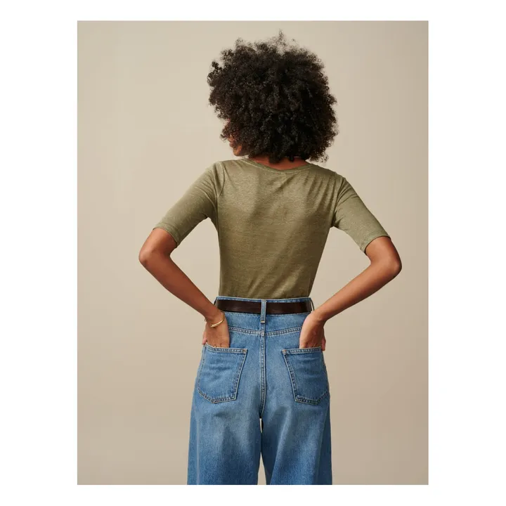T-shirt Seas in lino - Collezione Donna  | Verde oliva- Immagine del prodotto n°4