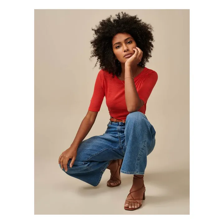 T-Shirt Seas aus Leinen - Damenkollektion  | Rot- Produktbild Nr. 1