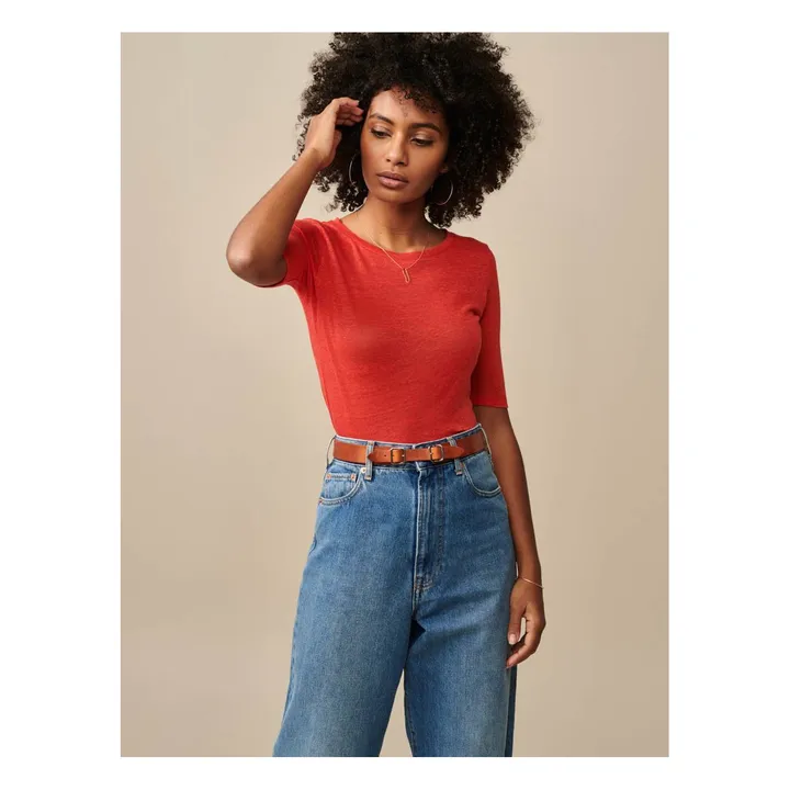 T-Shirt Seas aus Leinen - Damenkollektion  | Rot- Produktbild Nr. 2