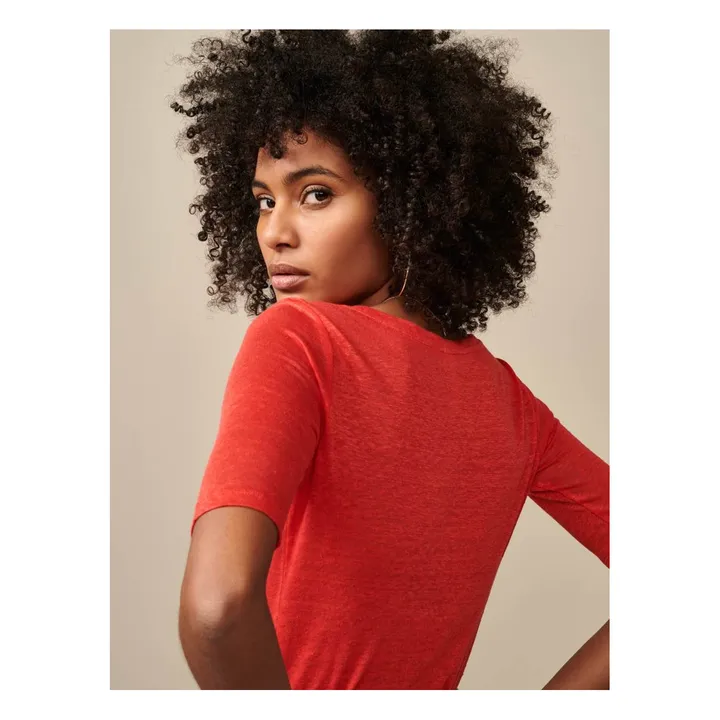 T-Shirt Seas aus Leinen - Damenkollektion  | Rot- Produktbild Nr. 5