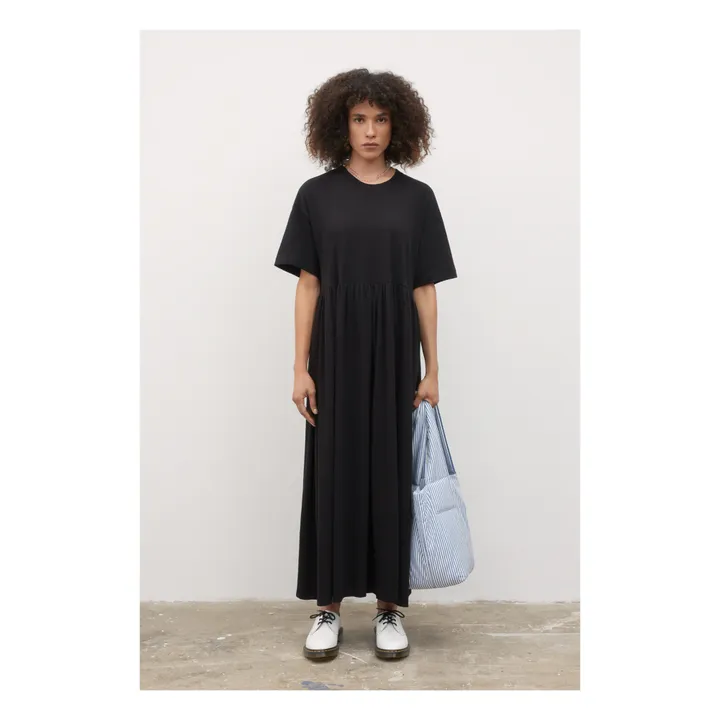 Vestido acanalado Panel algodón orgánico | Negro- Imagen del producto n°1