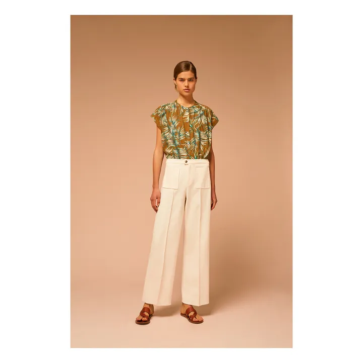 Top Mirmande Palmes Fileté de Coton | Vert- Image produit n°1