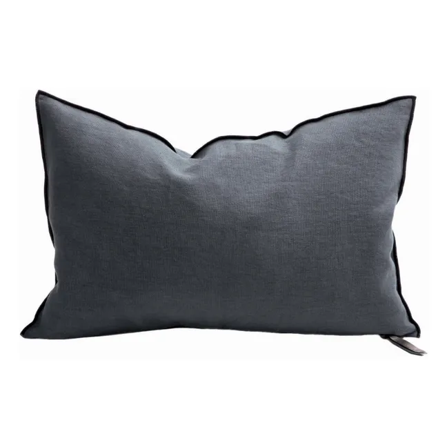 Vice Versa Black Line Stone Washed Linen Cushion  | Carbon