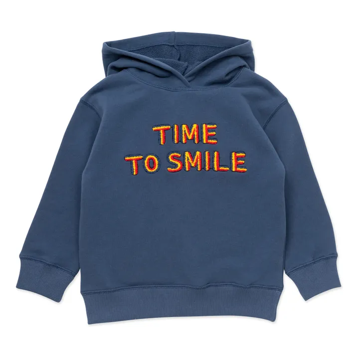 Sweat Capuche Coton Bio Time Smile | Bleu marine- Image produit n°0
