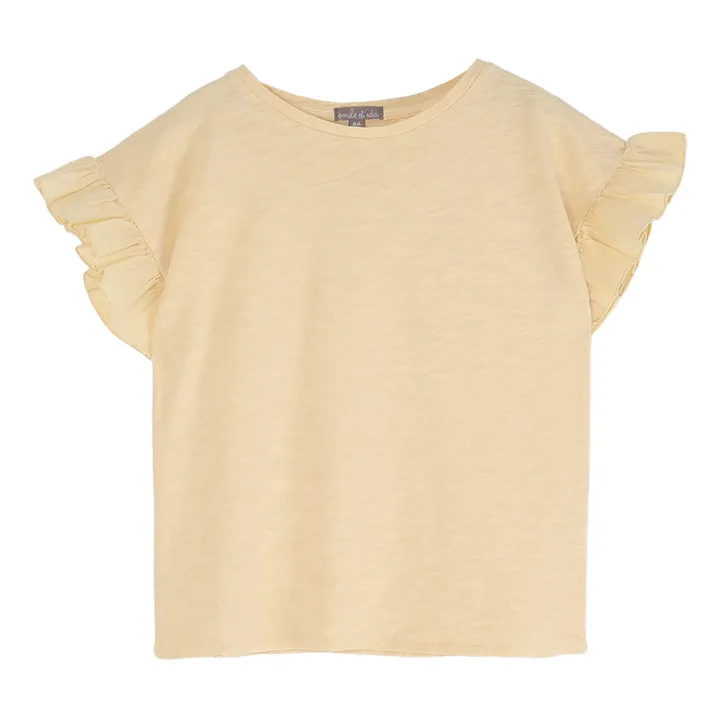 T-Shirt Coton Bio Flammé Volants | Jaune pâle- Image produit n°0