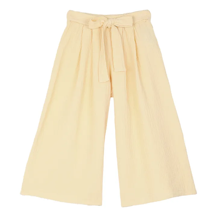Flowy Cotton Muslin Trousers  | Pale yellow- Product image n°0