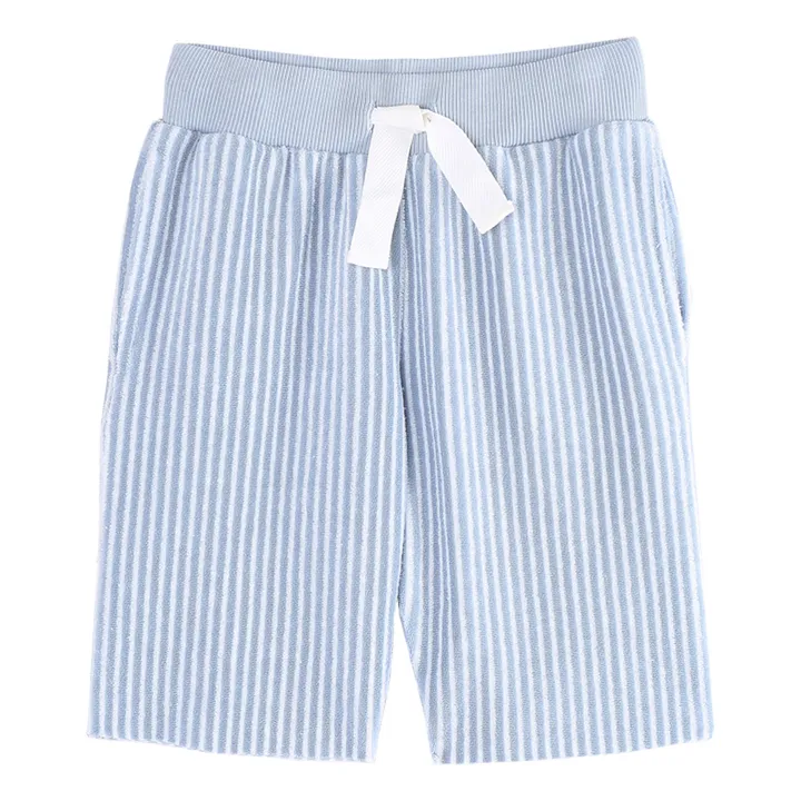 Organic Cotton Terry Cloth Striped Shorts  | Light blue- Product image n°0
